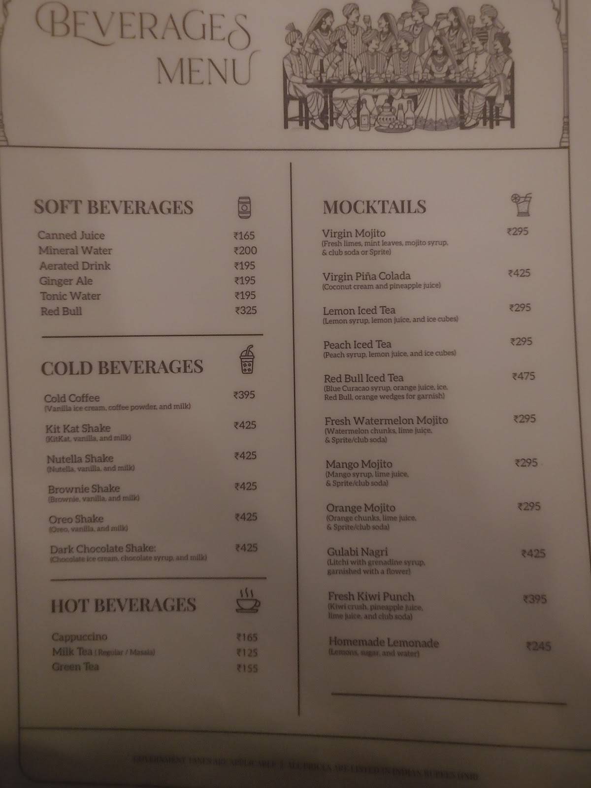 Once Upon A Time At The Bagh menu
