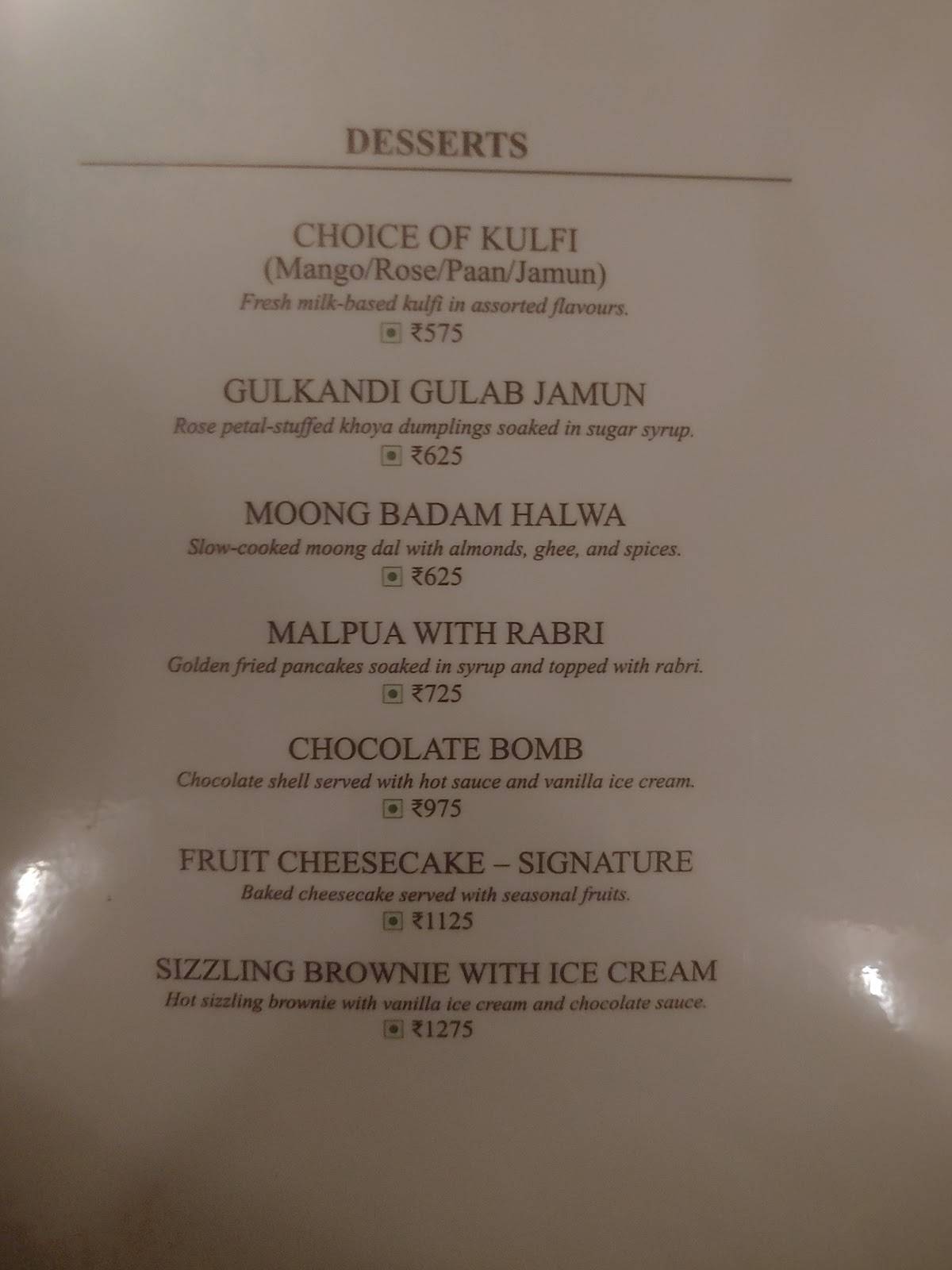 Once Upon A Time At The Bagh menu