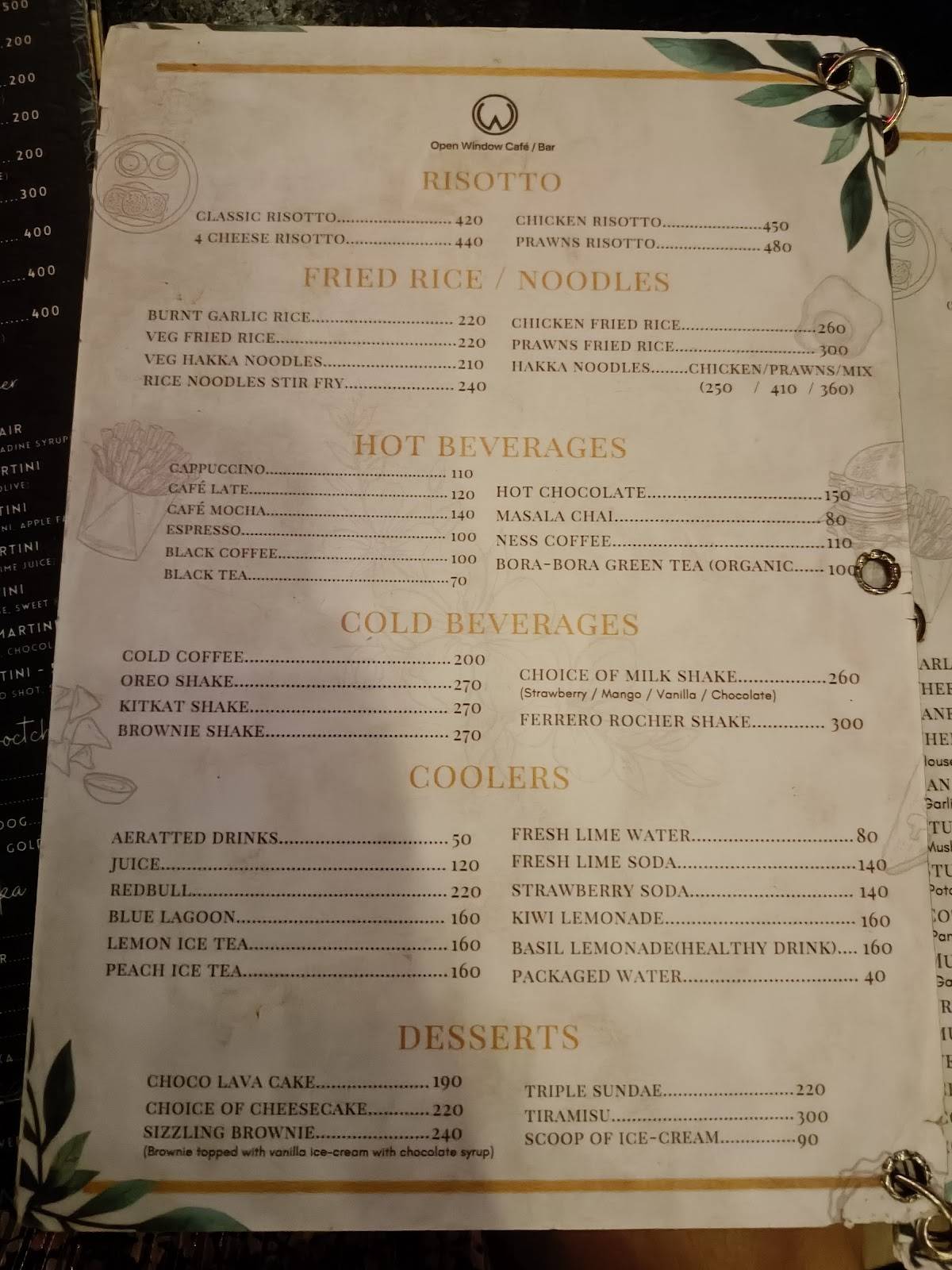Open Window Cafe Bistro menu