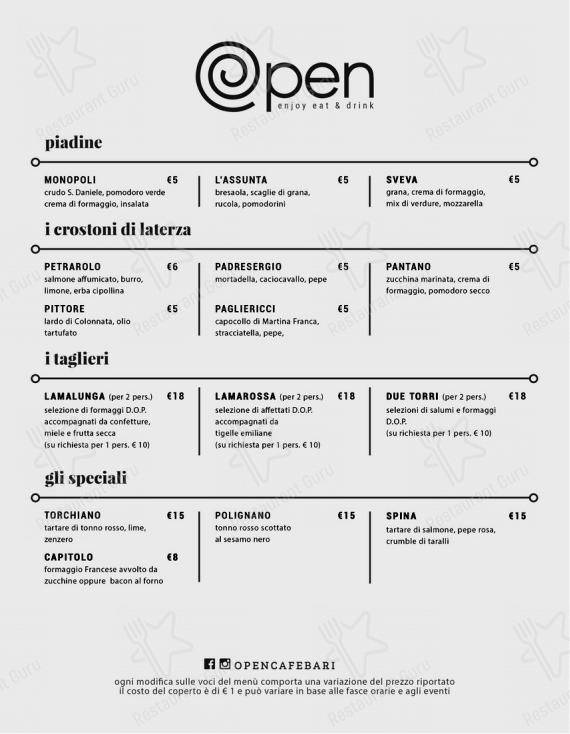 Opencafè in Bari - Menu bar