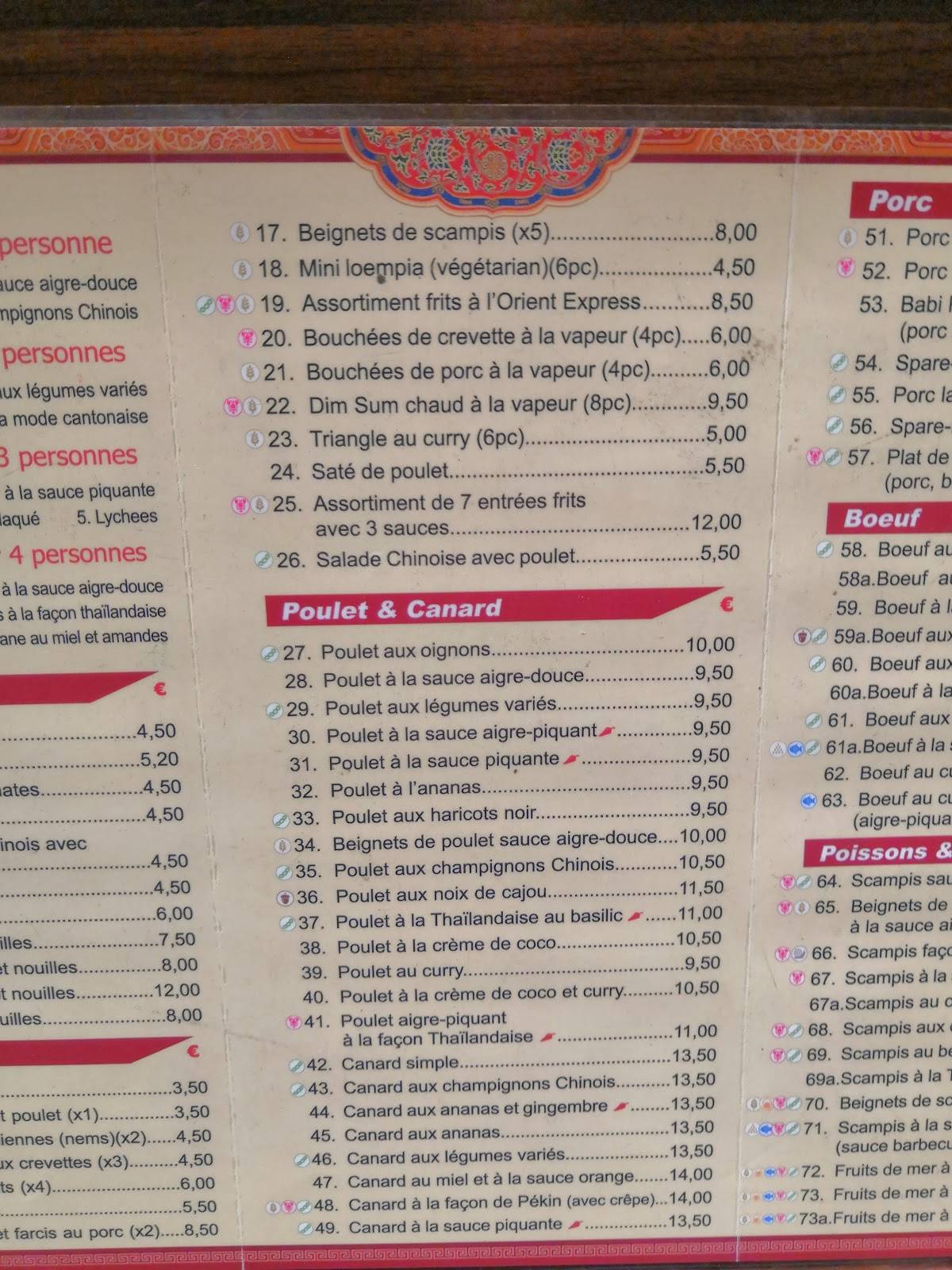 Menu de Orient Express De Wand