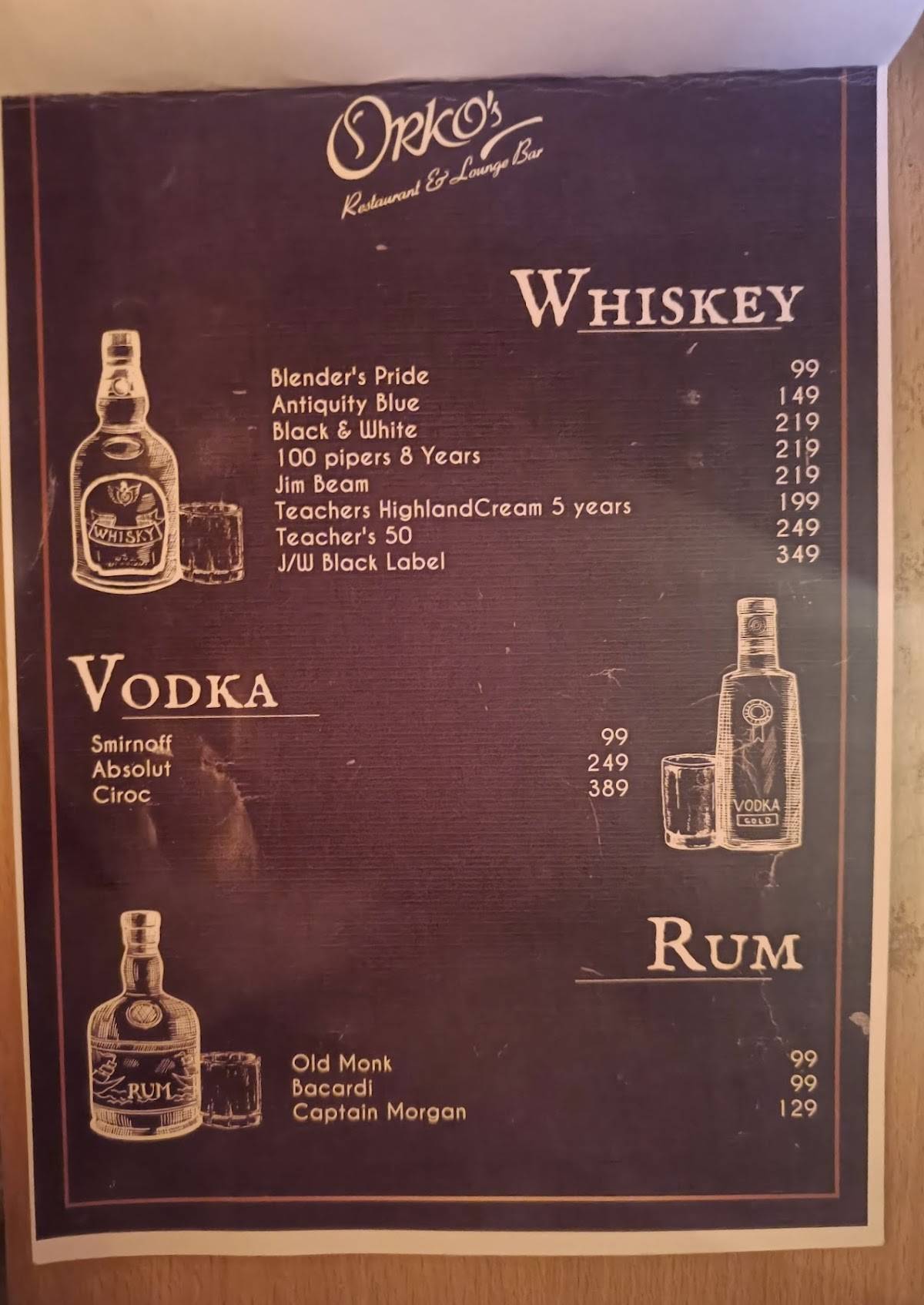 Orko'ss Restaurant & Lounge Bar menu