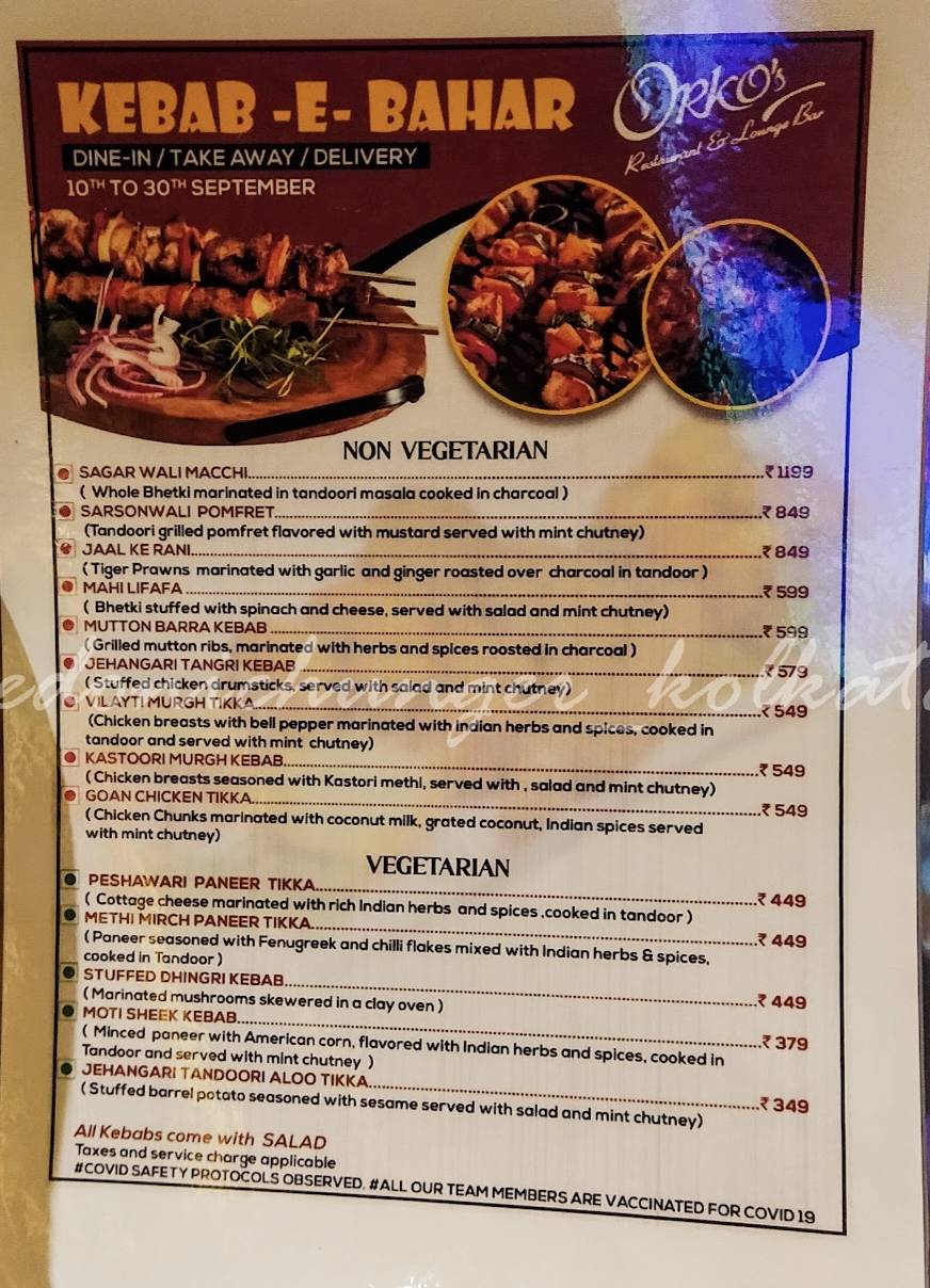 Orko'ss Restaurant & Lounge Bar menu