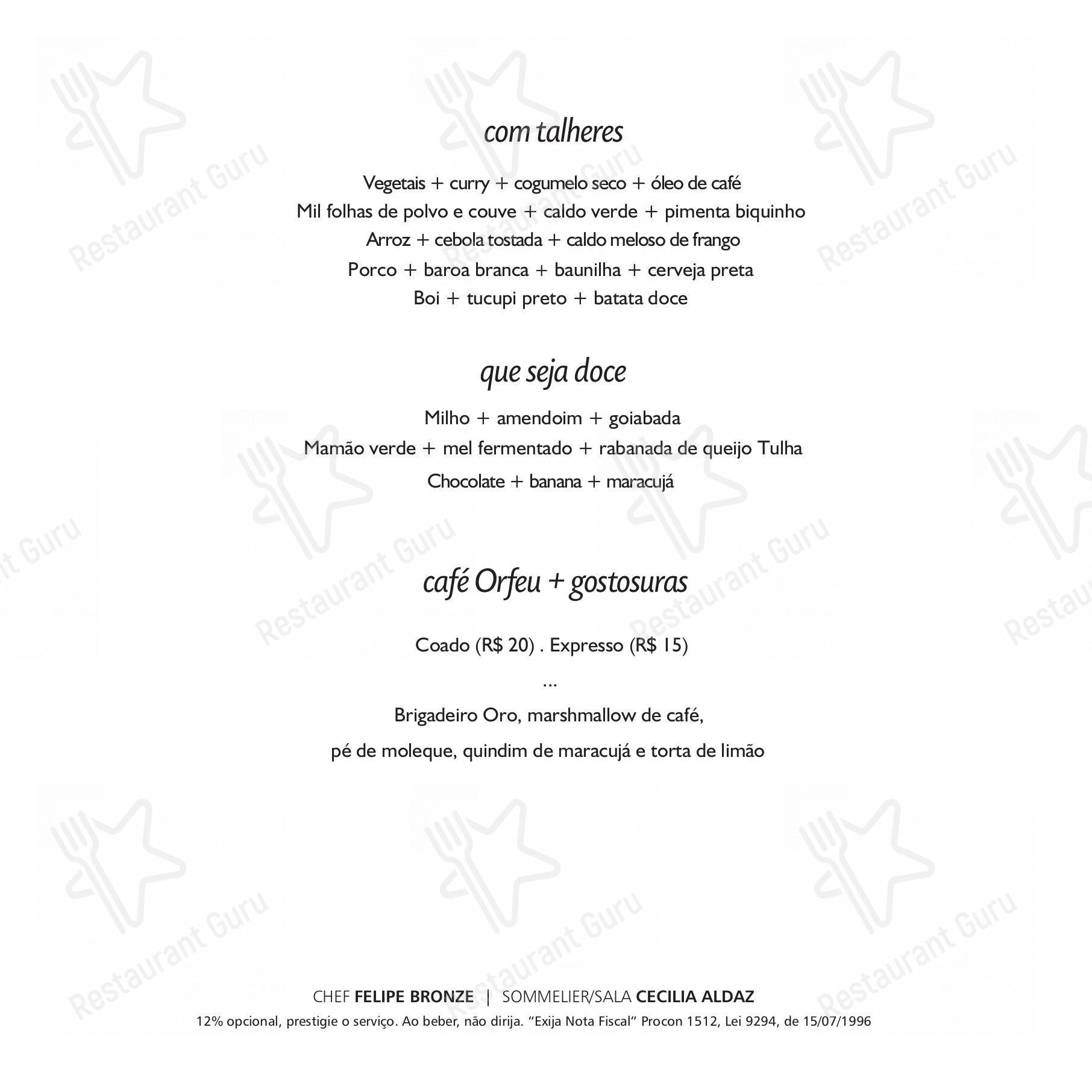 Lunch Menu para Oro restaurante