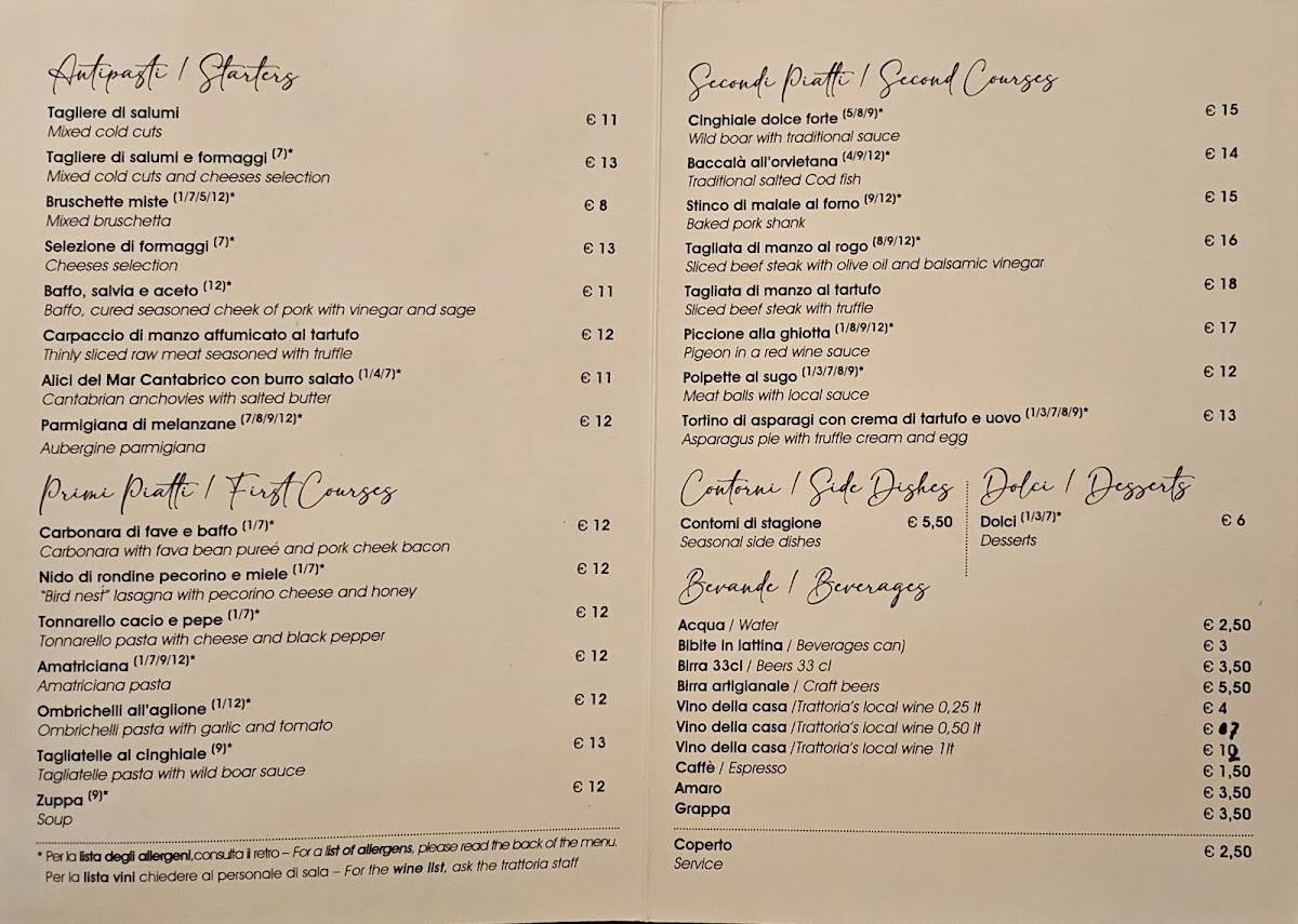 Menu di Trattoria del Moro Aronne 