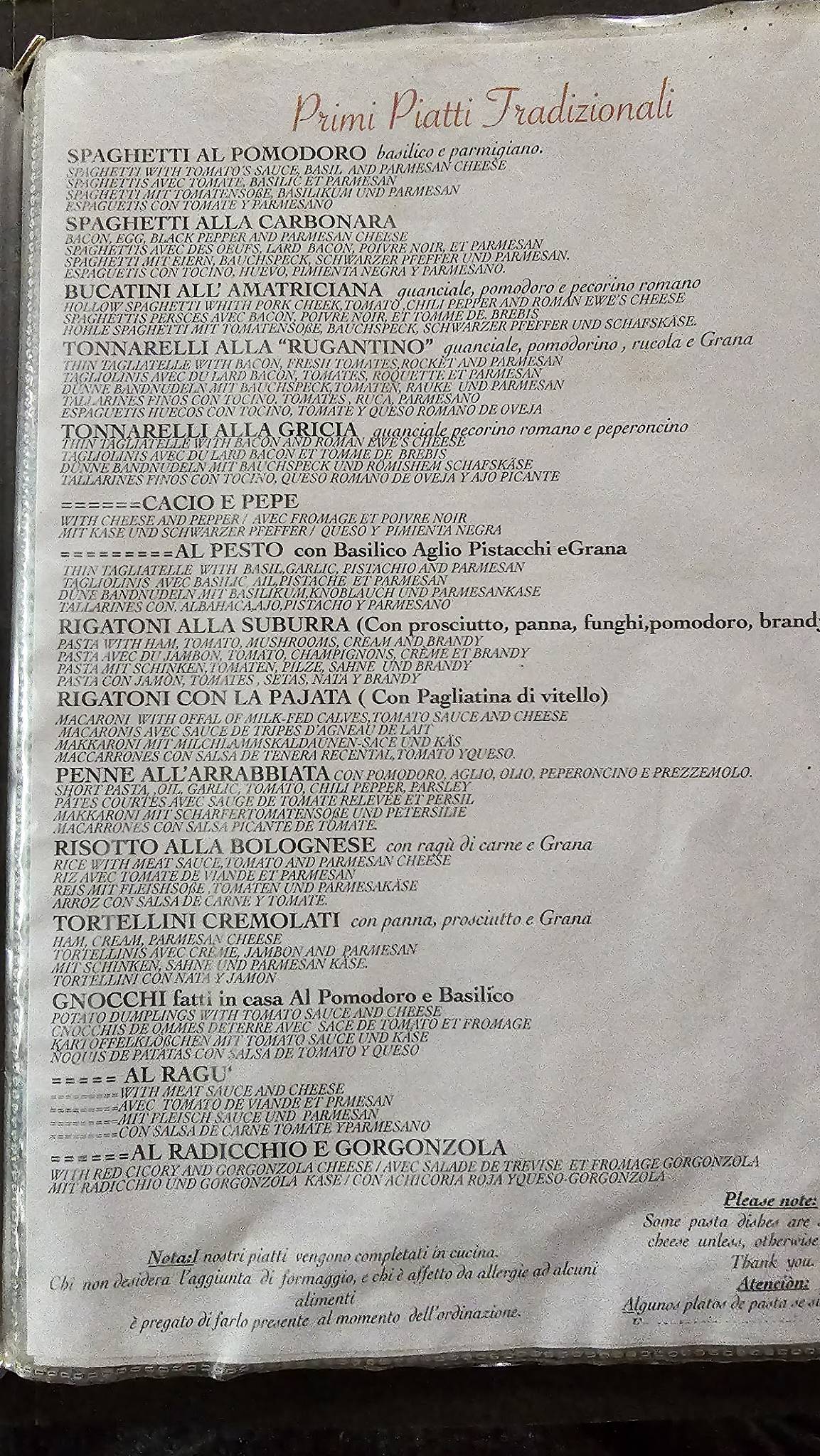Menu di Osteria Della Suburra 
