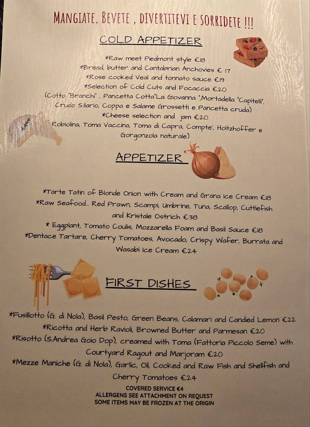 Menu di Rosso di Sera PIEMONTE 