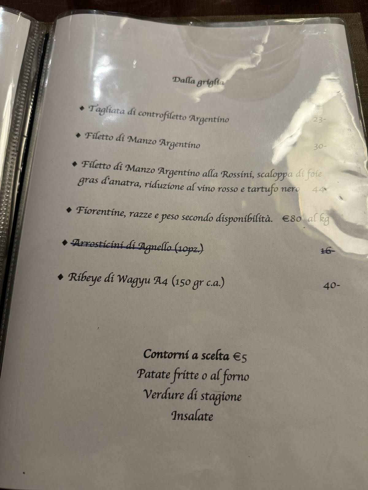 Menu di Osteria al Cantonaccio con alloggio 