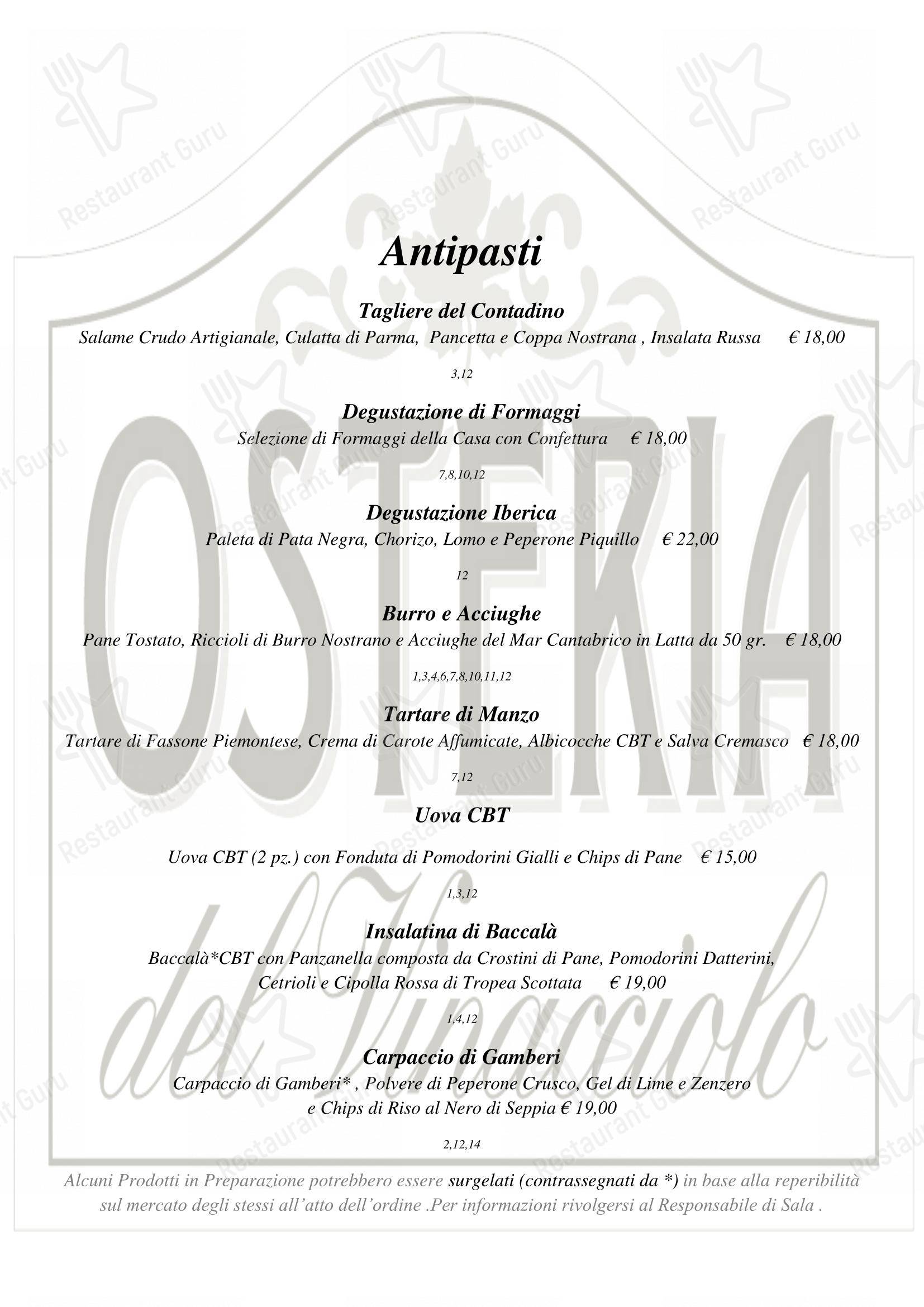 Menu bar per Osteria del Vinacciolo ristorante