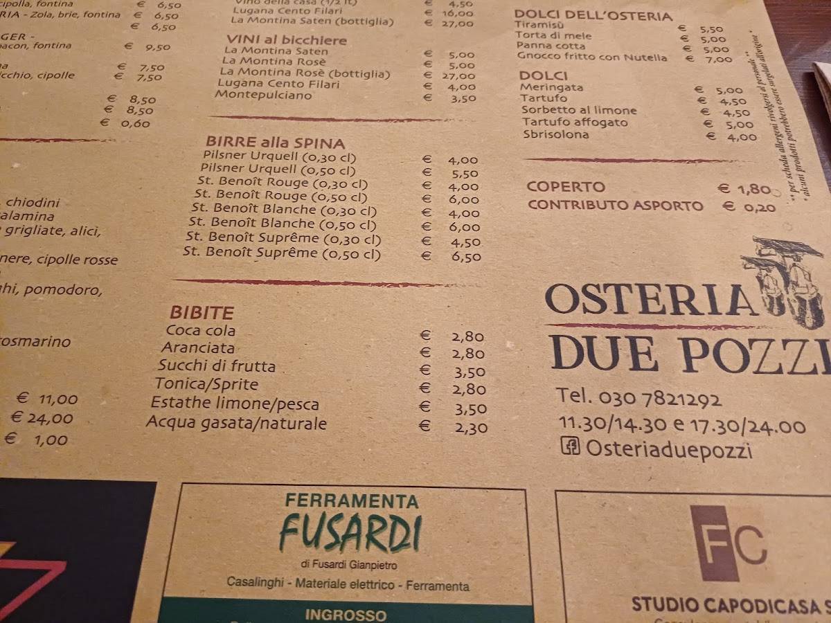 Menu di Osteria due pozzi 