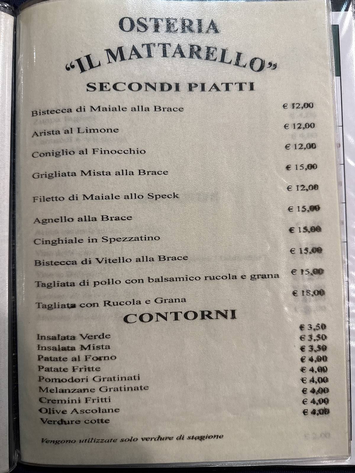 Menu di Osteria il Mattarello 