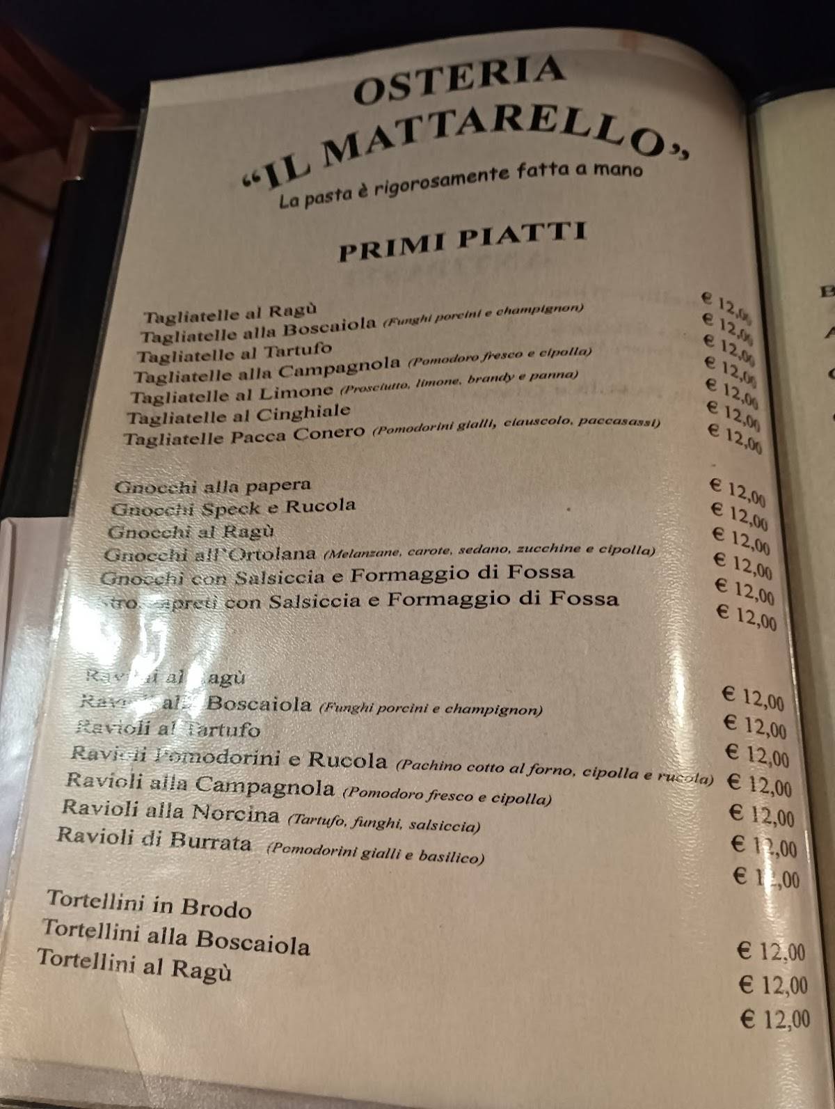 Menu di Osteria il Mattarello 
