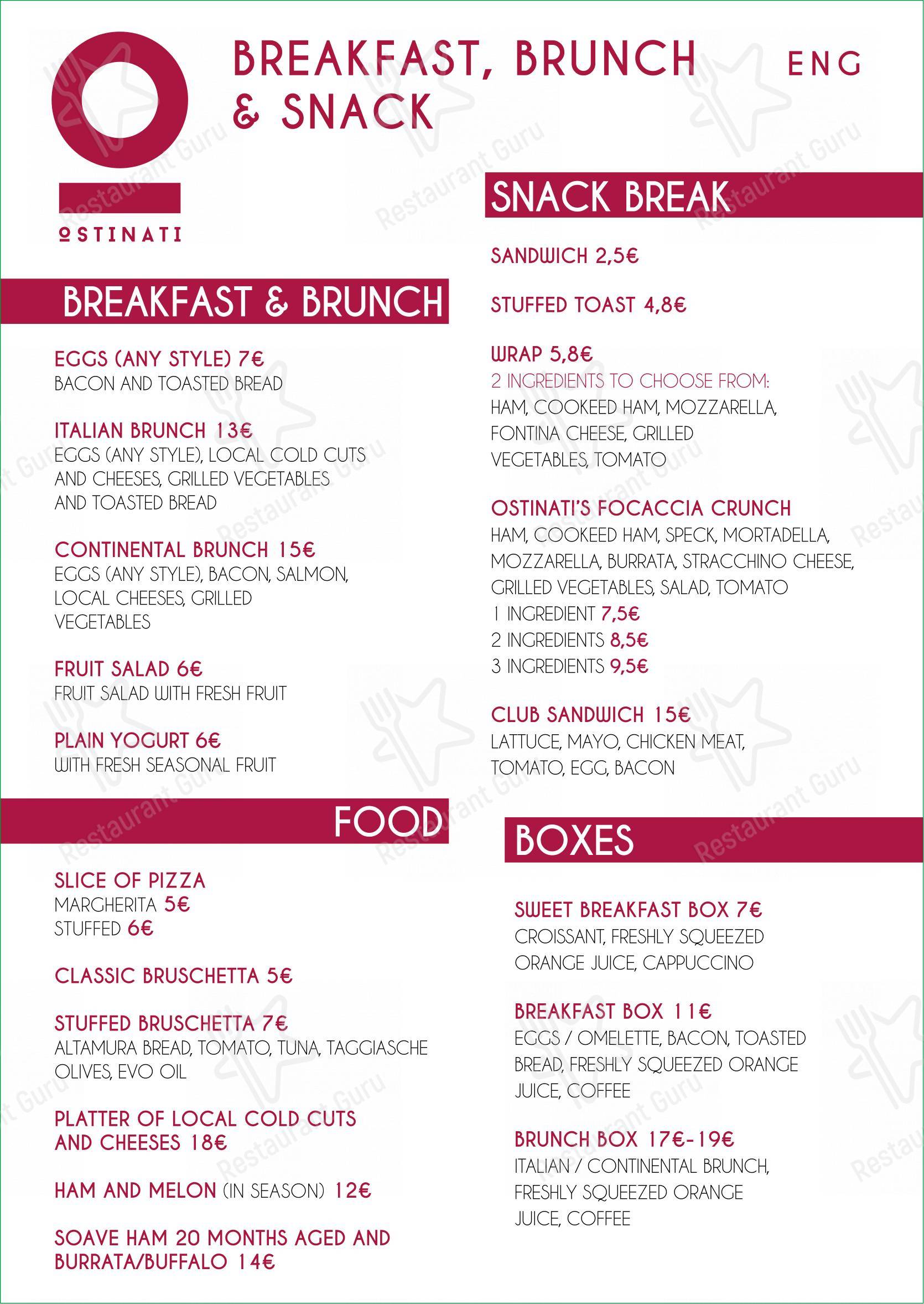 Menu bar per Ostinati Verona self-service