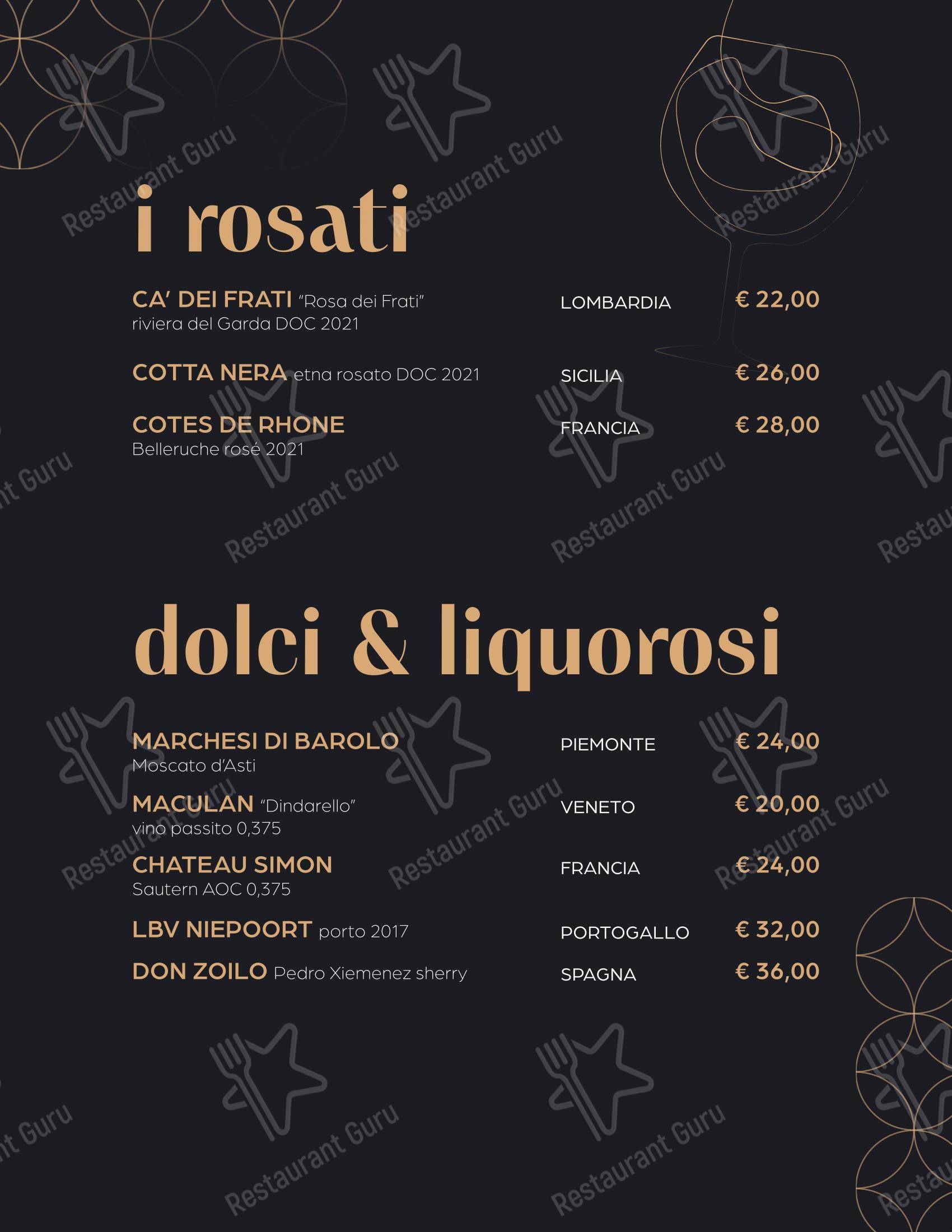 Menu di Ottocento osteria con cucina - Ночное меню