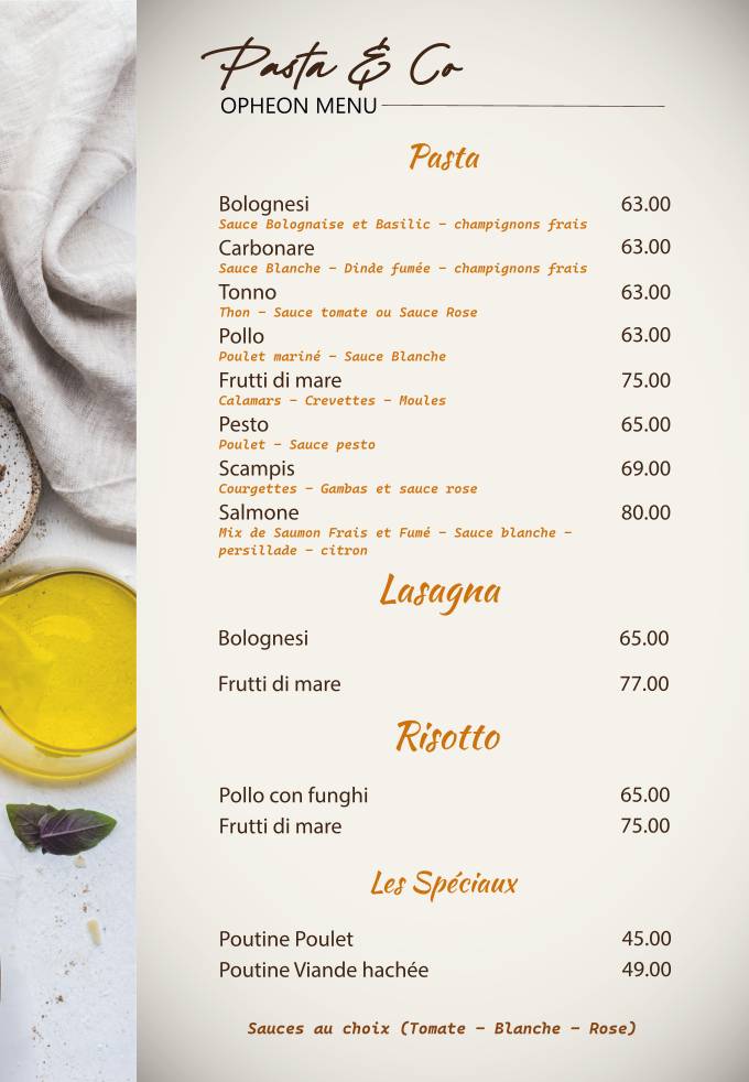 Menu de Opheon : Café, Restaurant, Pâtisserie & Glacier