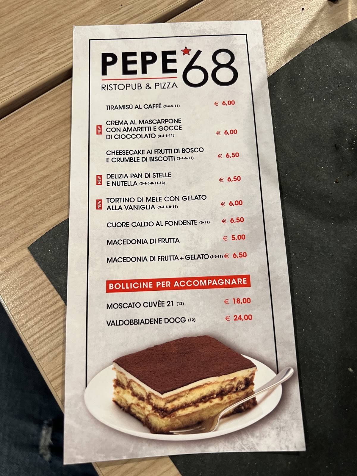 Menu di PEPE 68 - RistoPub & Pizza 
