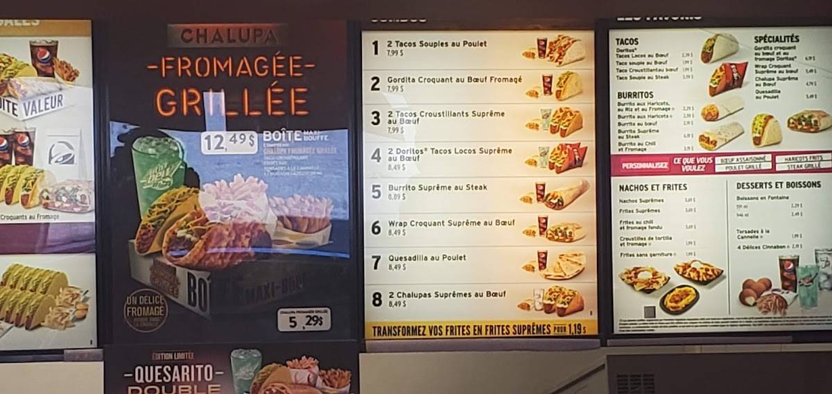 Menu au PFK fast food, Drummondville
