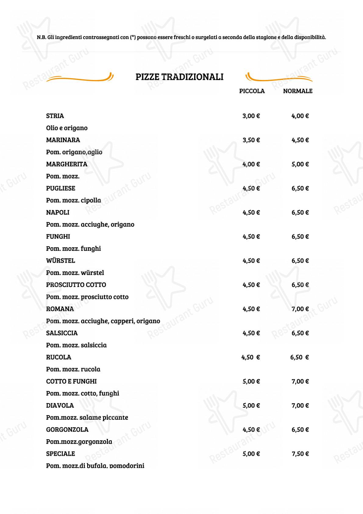 Menu di PIZZERIA UNICA REVOLUTION SRLS