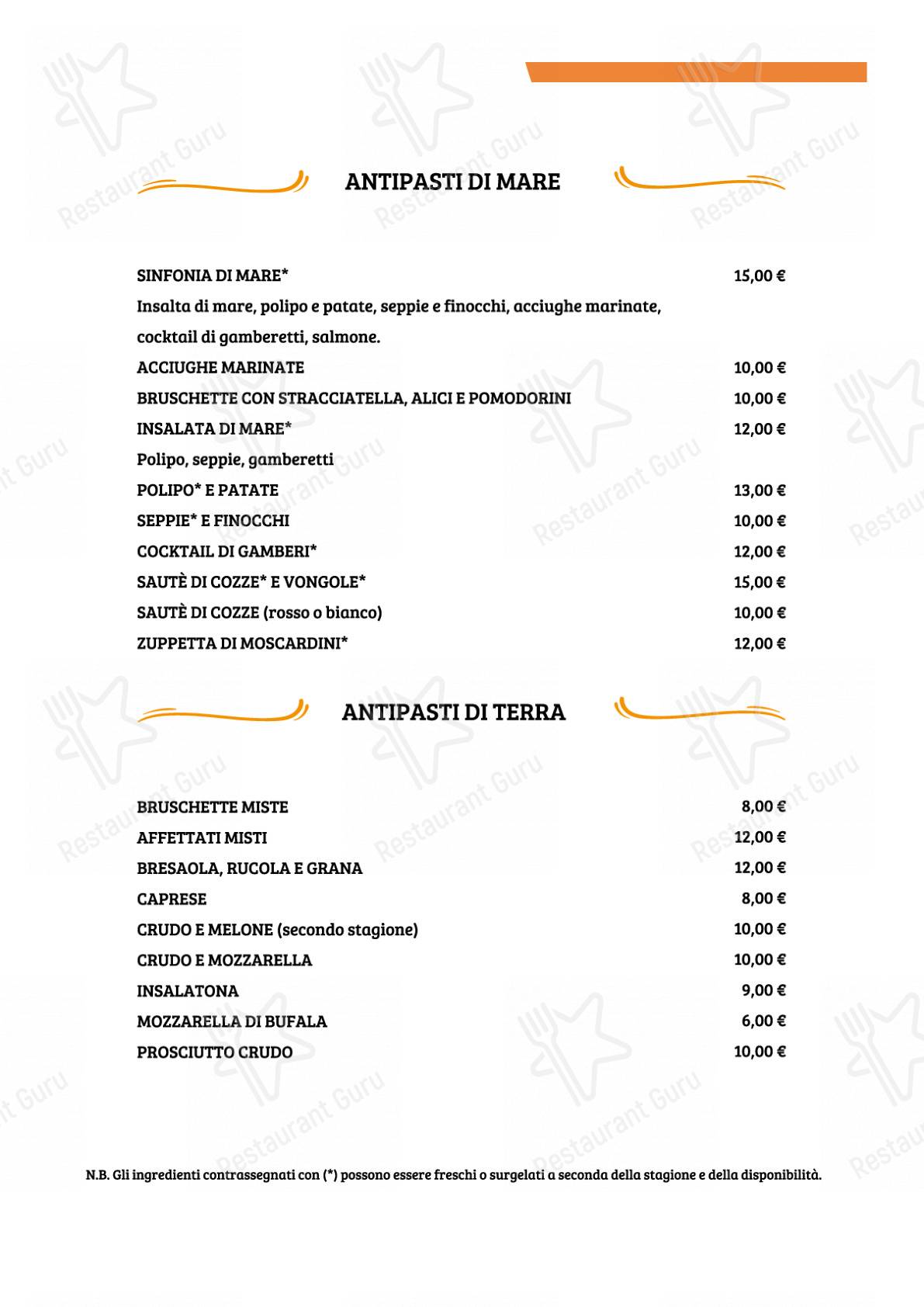 Menu di PIZZERIA UNICA REVOLUTION SRLS - pasti e bevande
