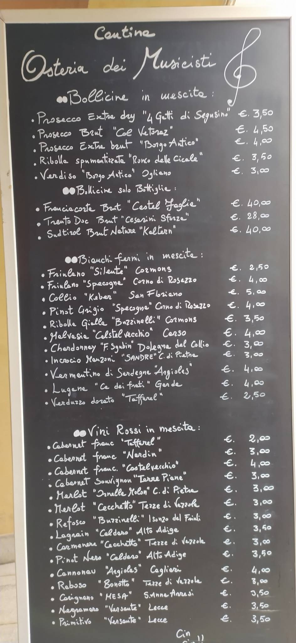 Menu di Osteria dei Musicisti 