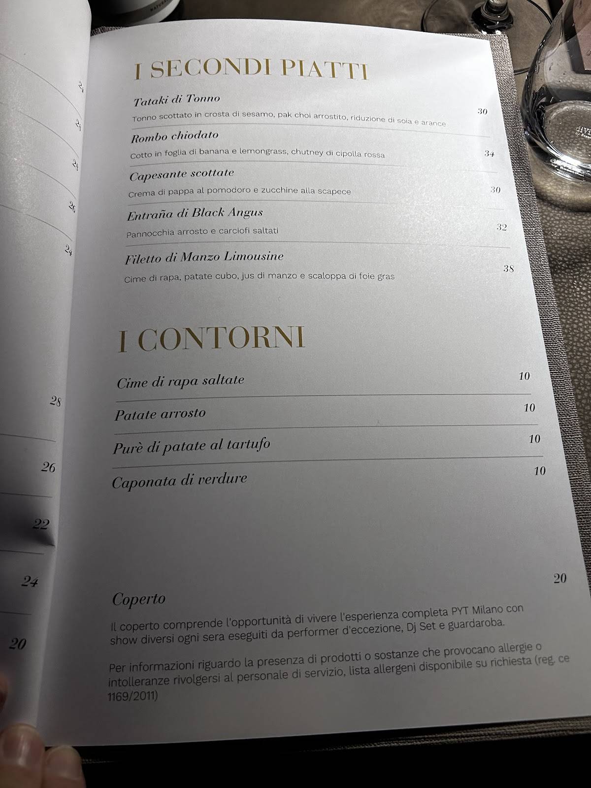 Menu di PYT Dinner Show Milano 