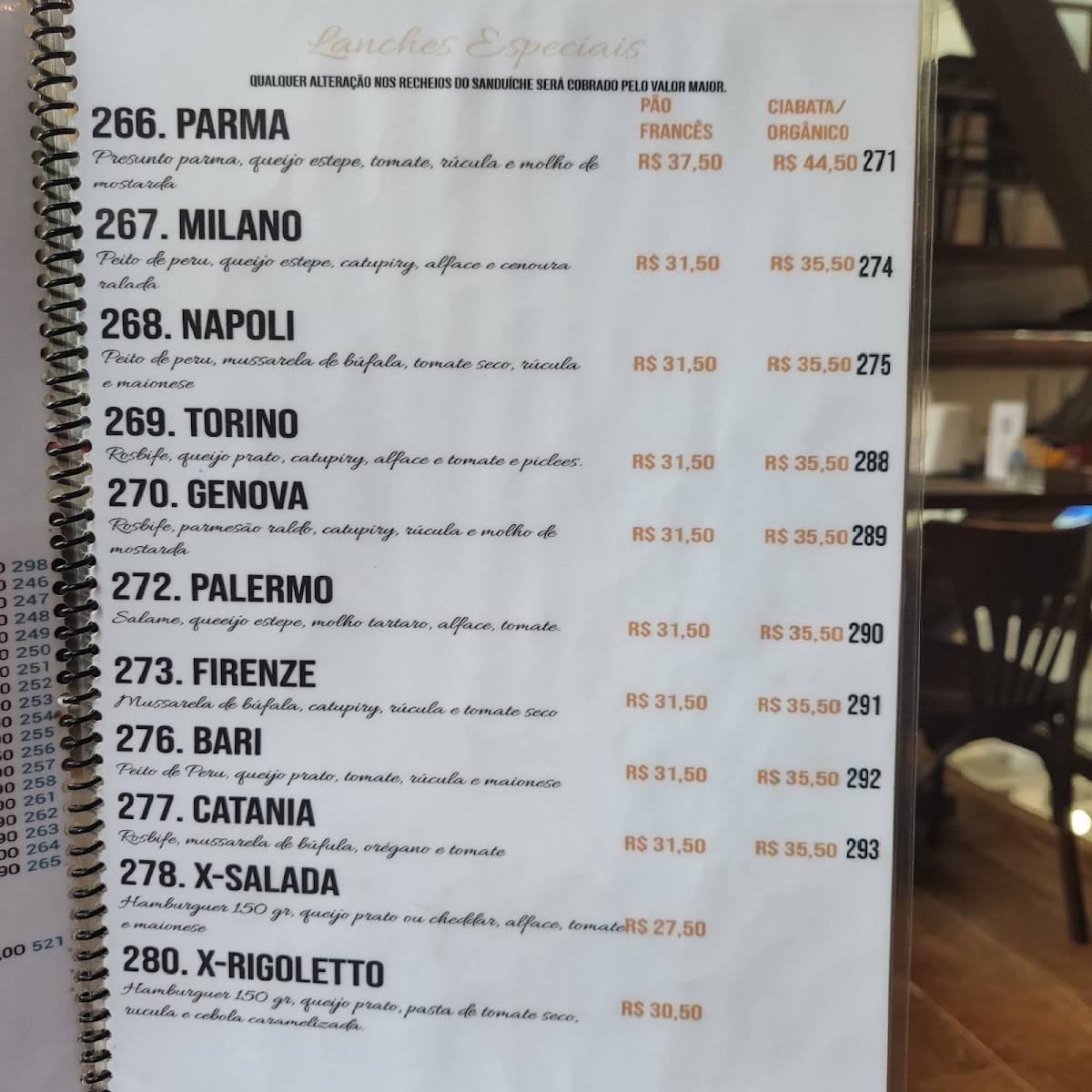 Padaria Rigoletto cardápio