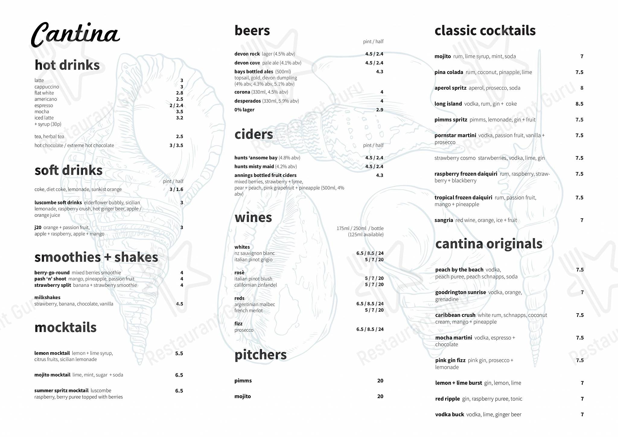 Menu at Cantina Kitchen and Bar, Paignton