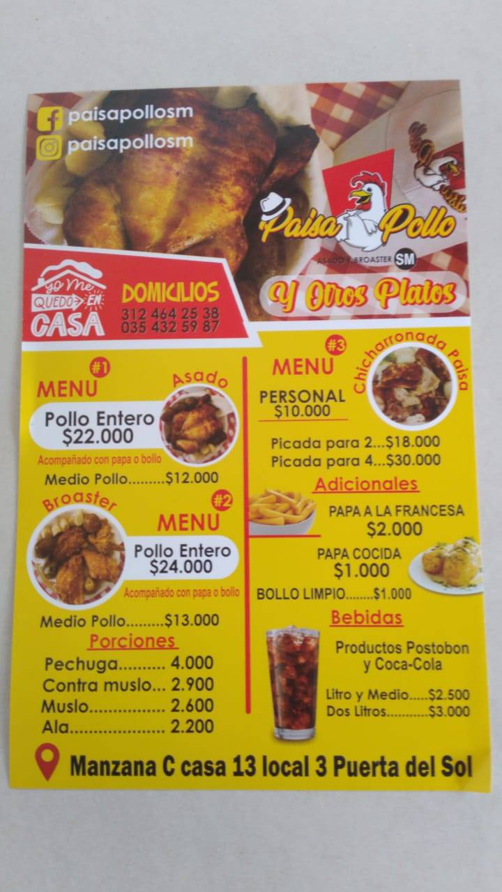 Carta Del Restaurante Paisa Pollo Asado Broaster Santa Marta