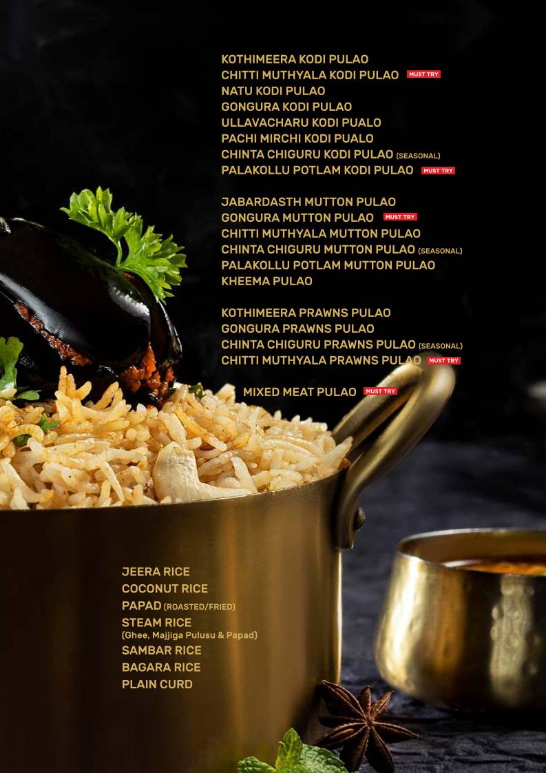 Pakka Local, Kondapur menu