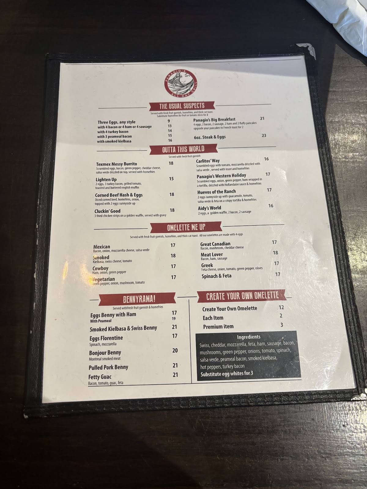 Menu de Panagio's All Day Grill