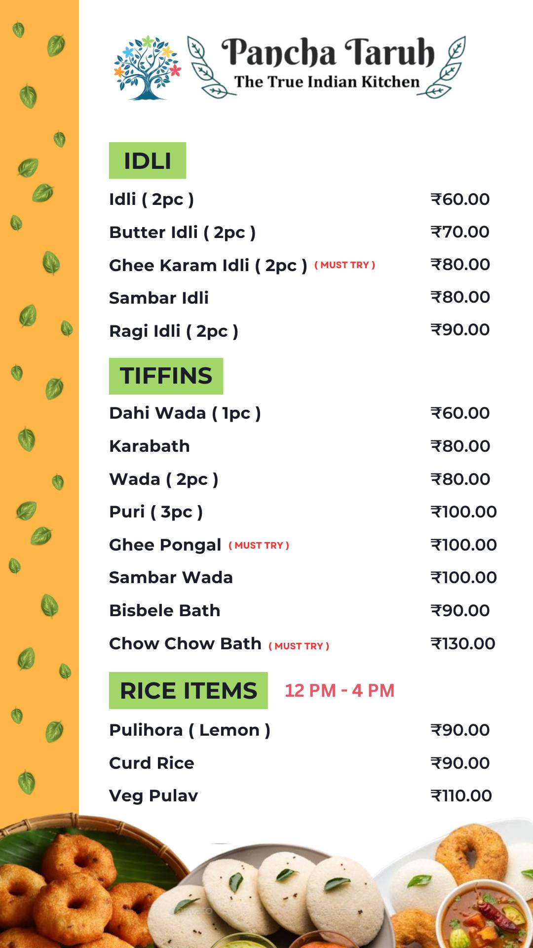 Pancha Taruh - The True Indian Kitchen menu