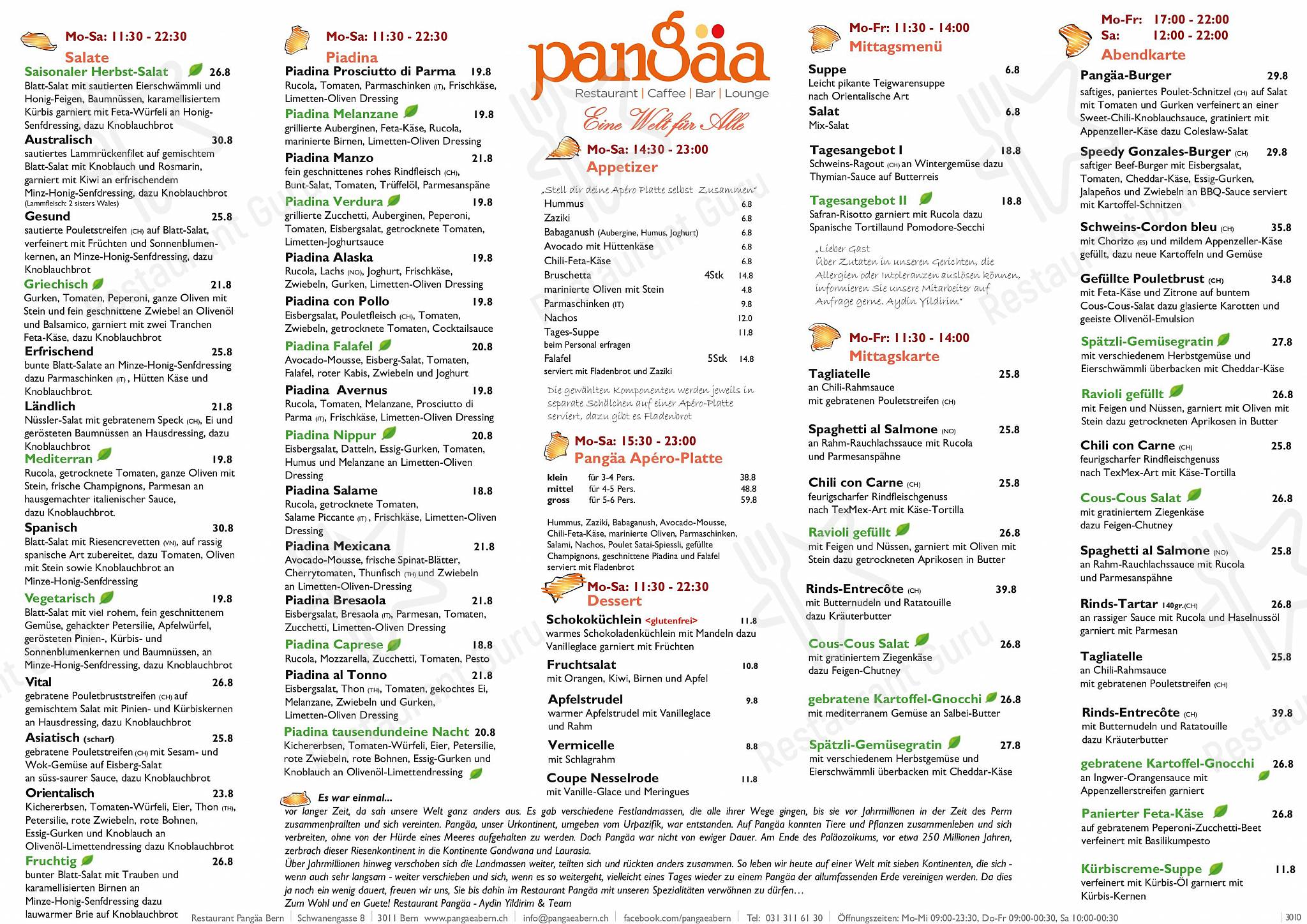 Drink menu pour Pangäa-Moléson Bern dans Berne