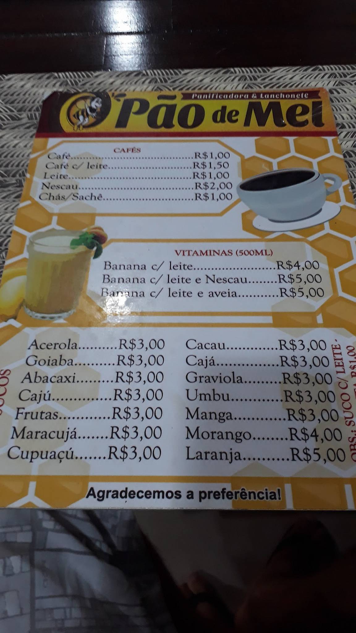 Panificadora e Lanchonete Pão de Mel cardápio