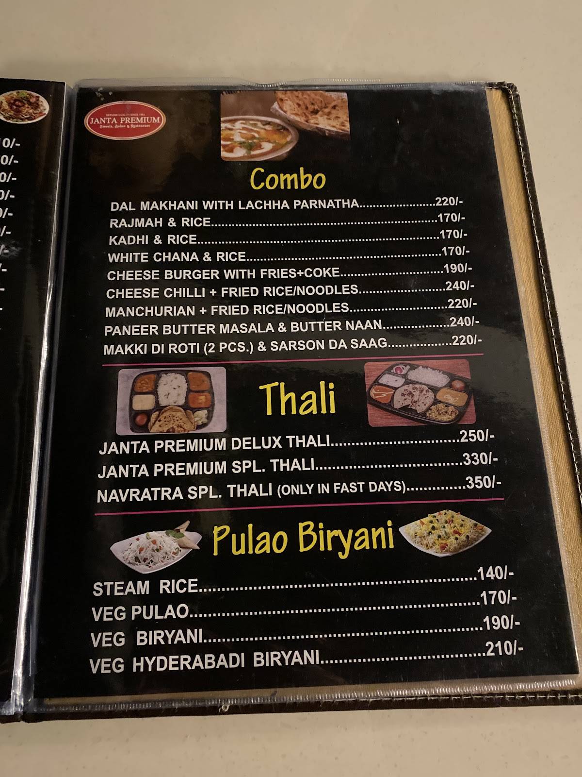 Janta Premium menu