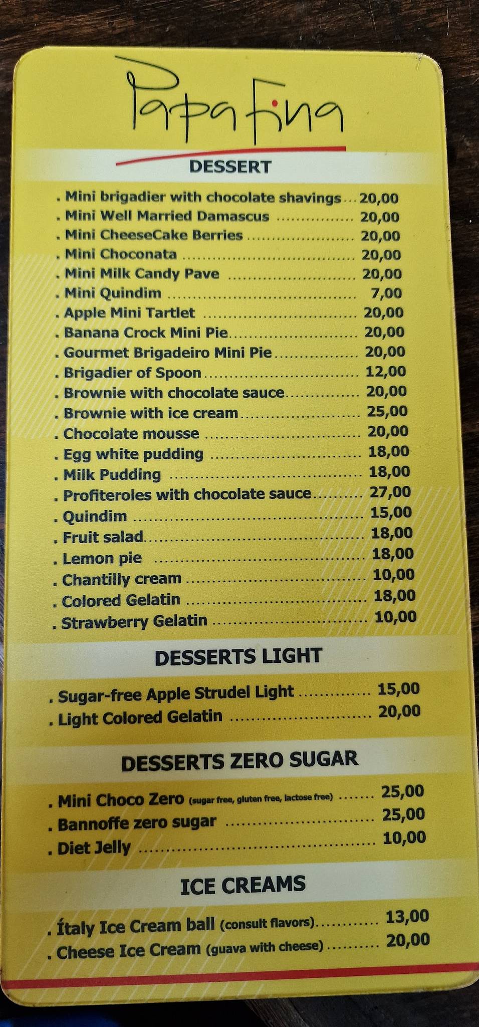 Papa Fina Restaurante cardápio