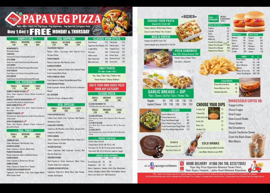 Check out the menu for Papa Veg Pizza Didwana