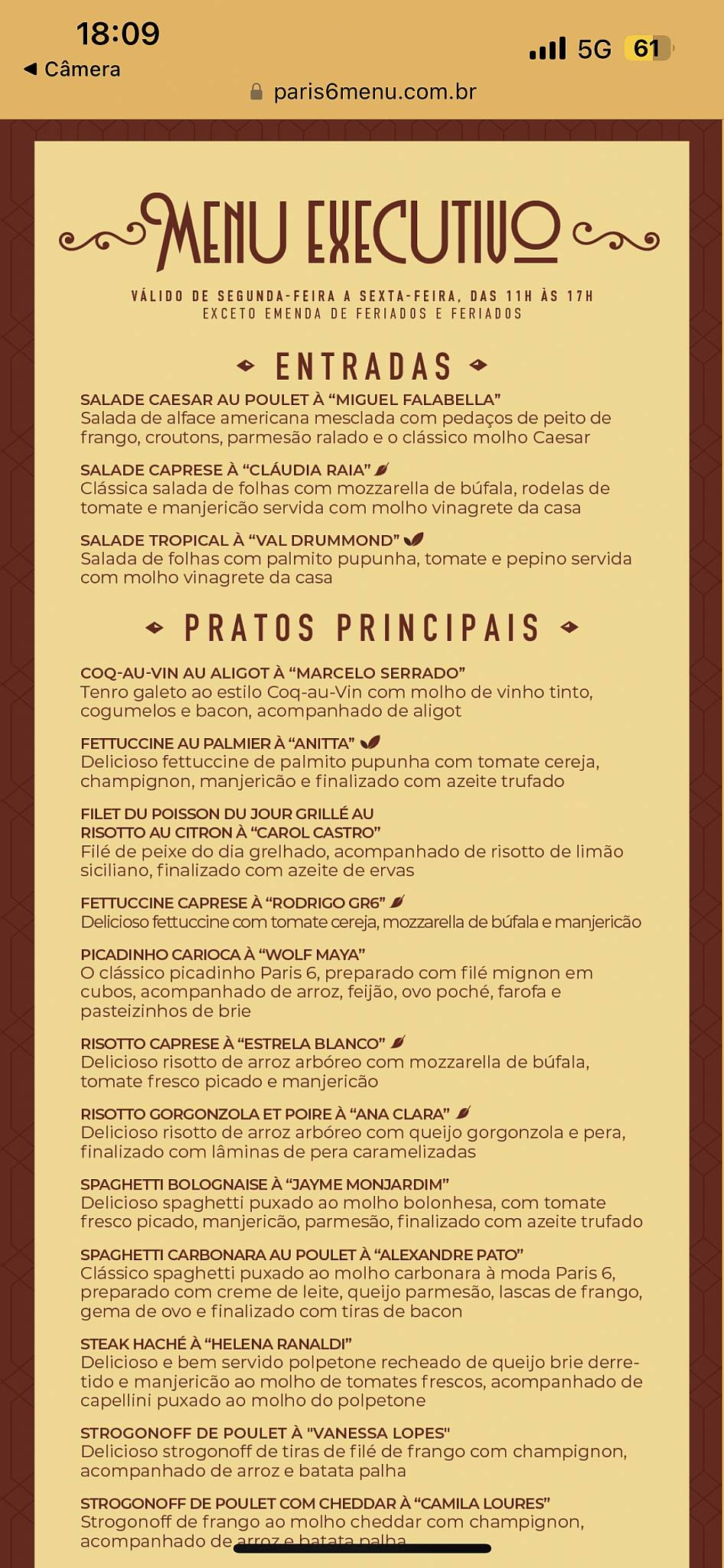 Paris 6 Bistrô Maceió cardápio