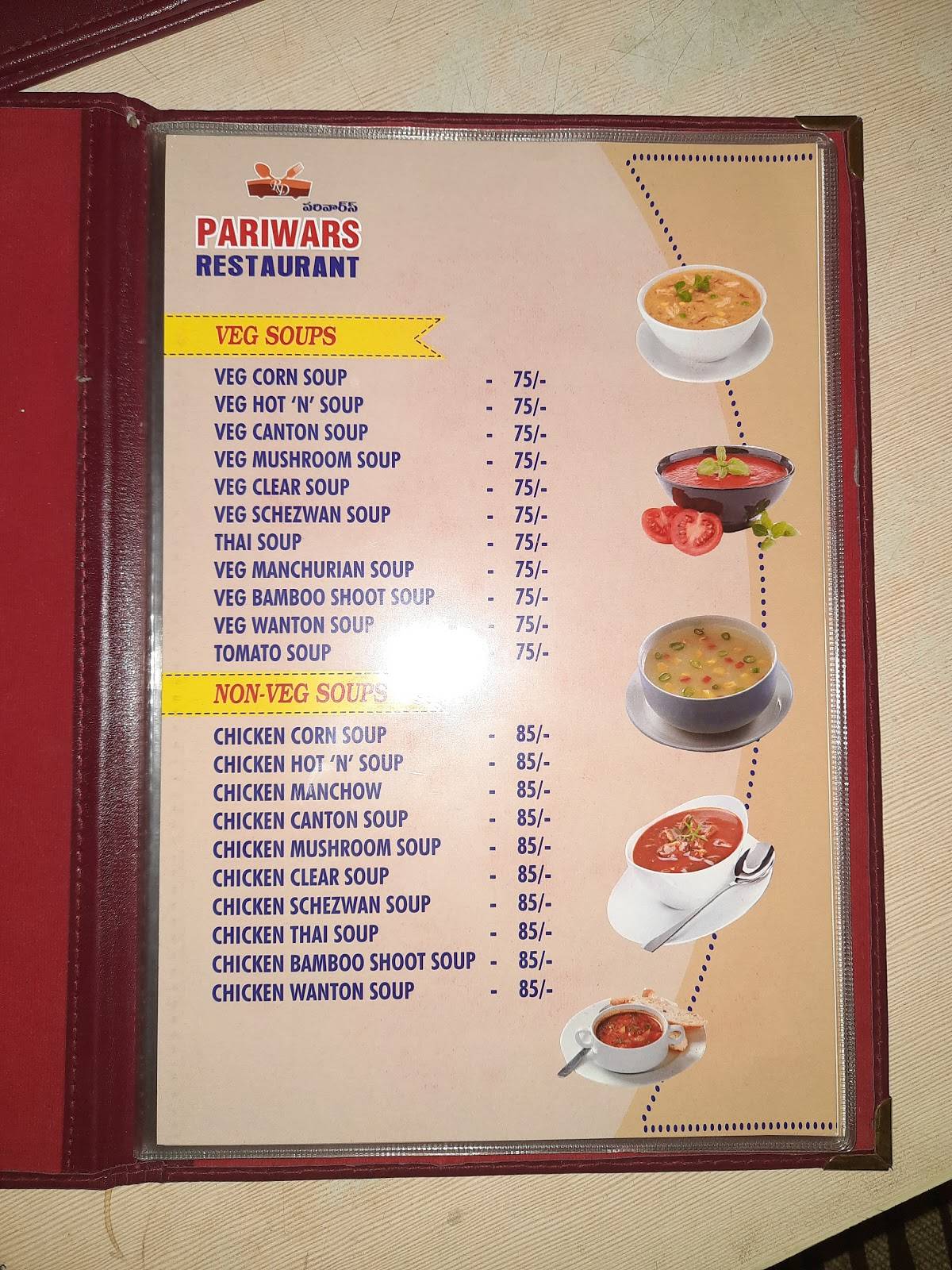 Pariwars Multi Cuisine Restaurant menu