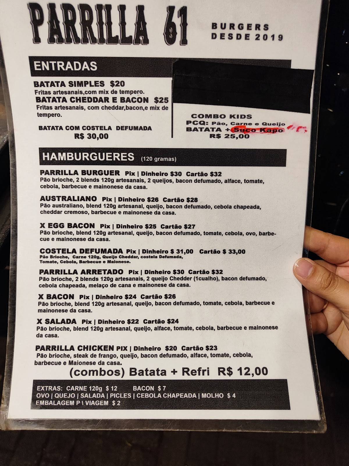 Parrilla 61 Burger (Food Truck) cardápio