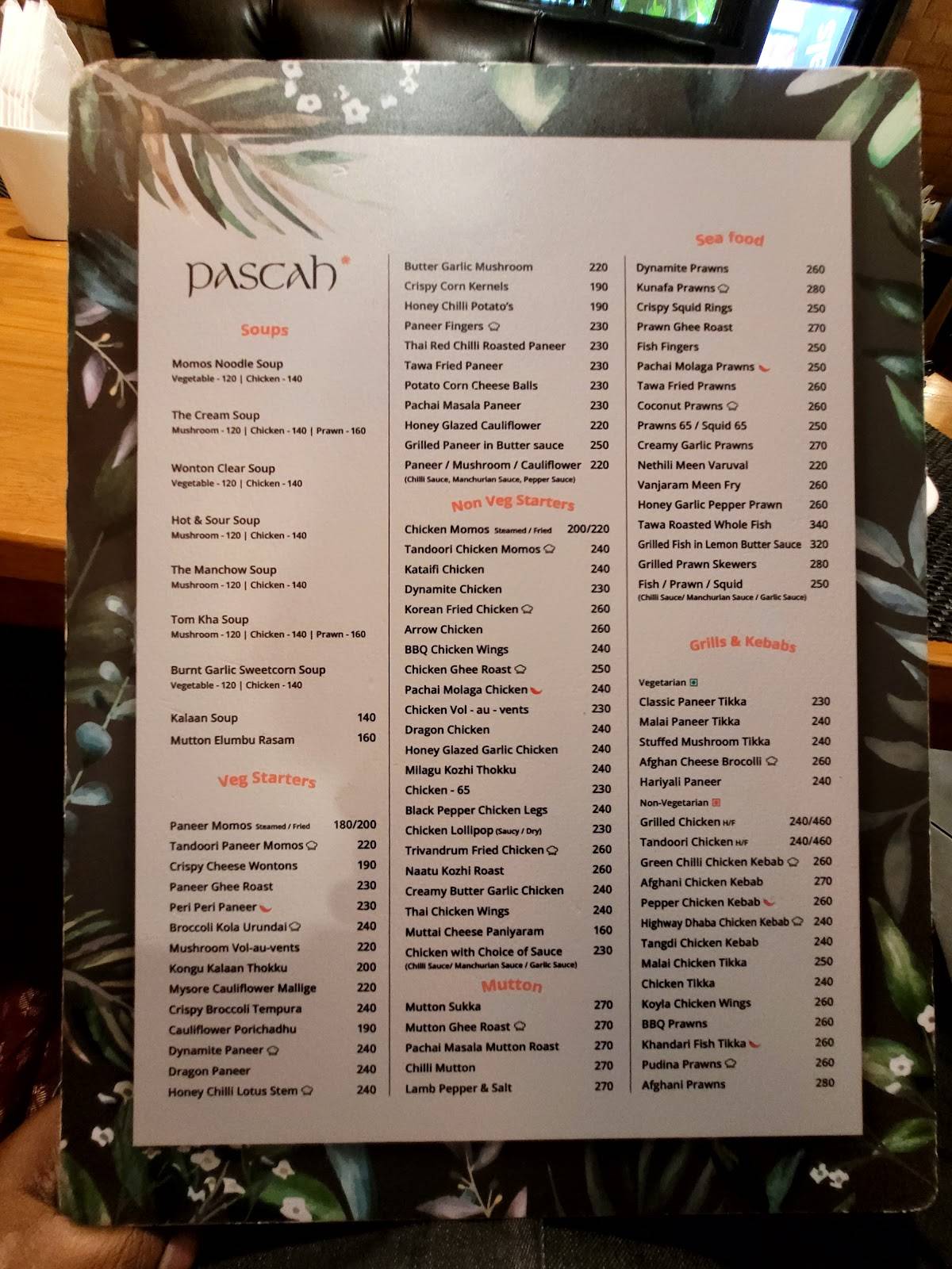 Pascah Restaurant menu
