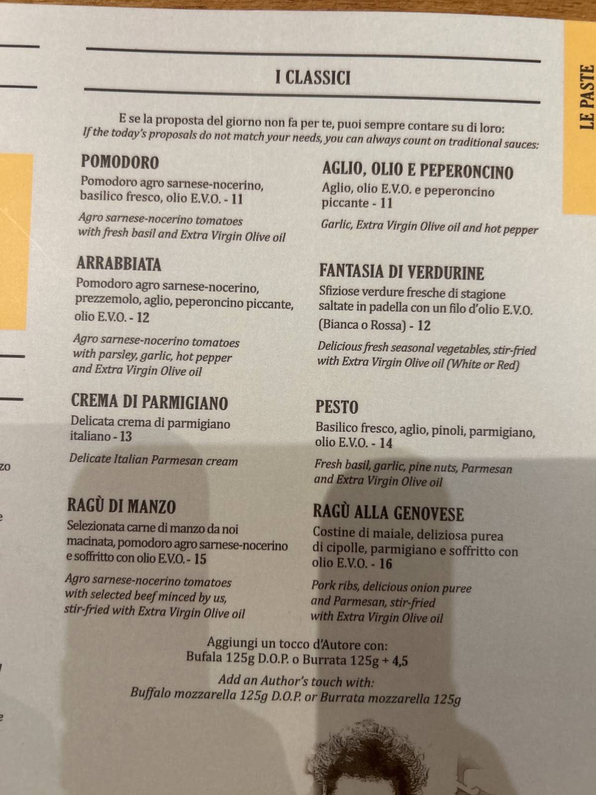 Menu di Pasta d’Autore 