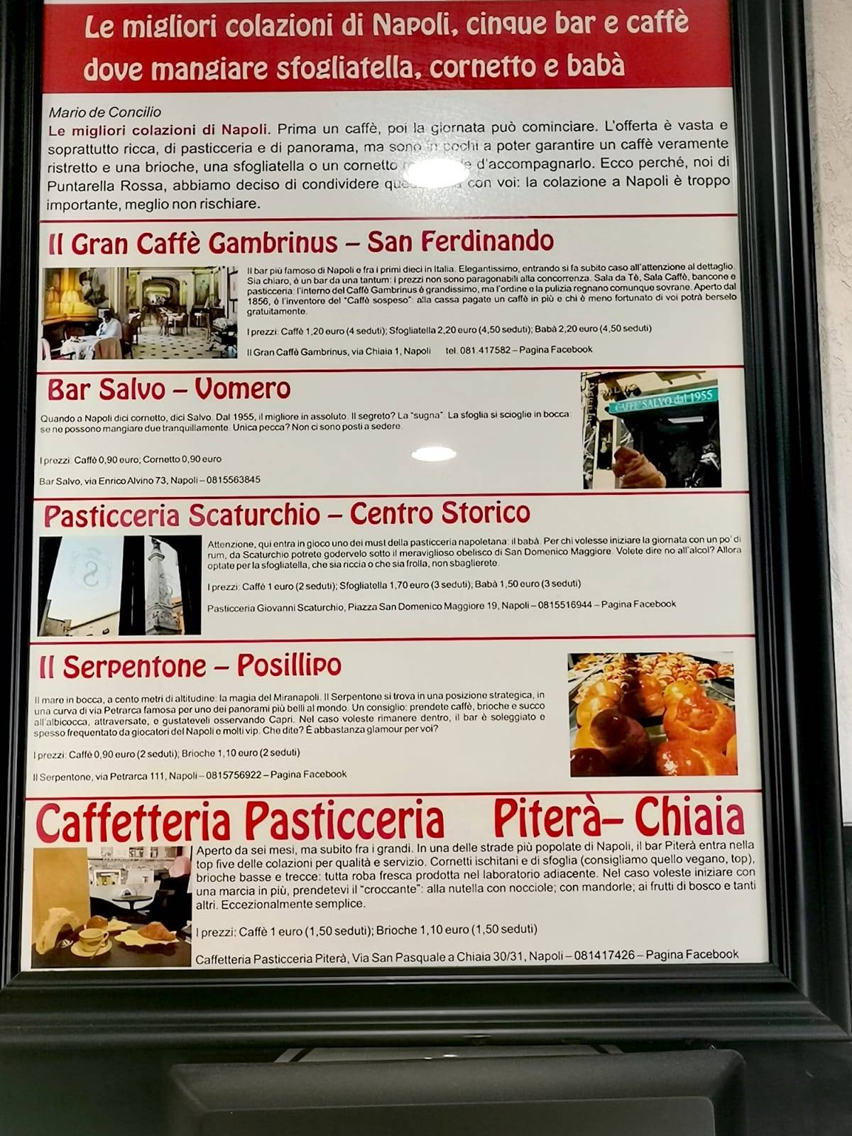 Menu di Caffetteria Pasticceria Piterà 