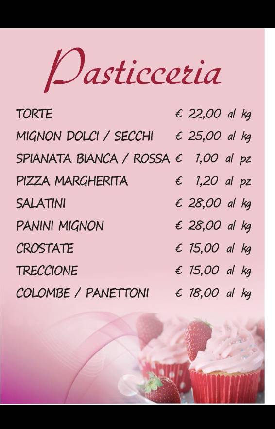 Menu di Pasticceria del villaggio 