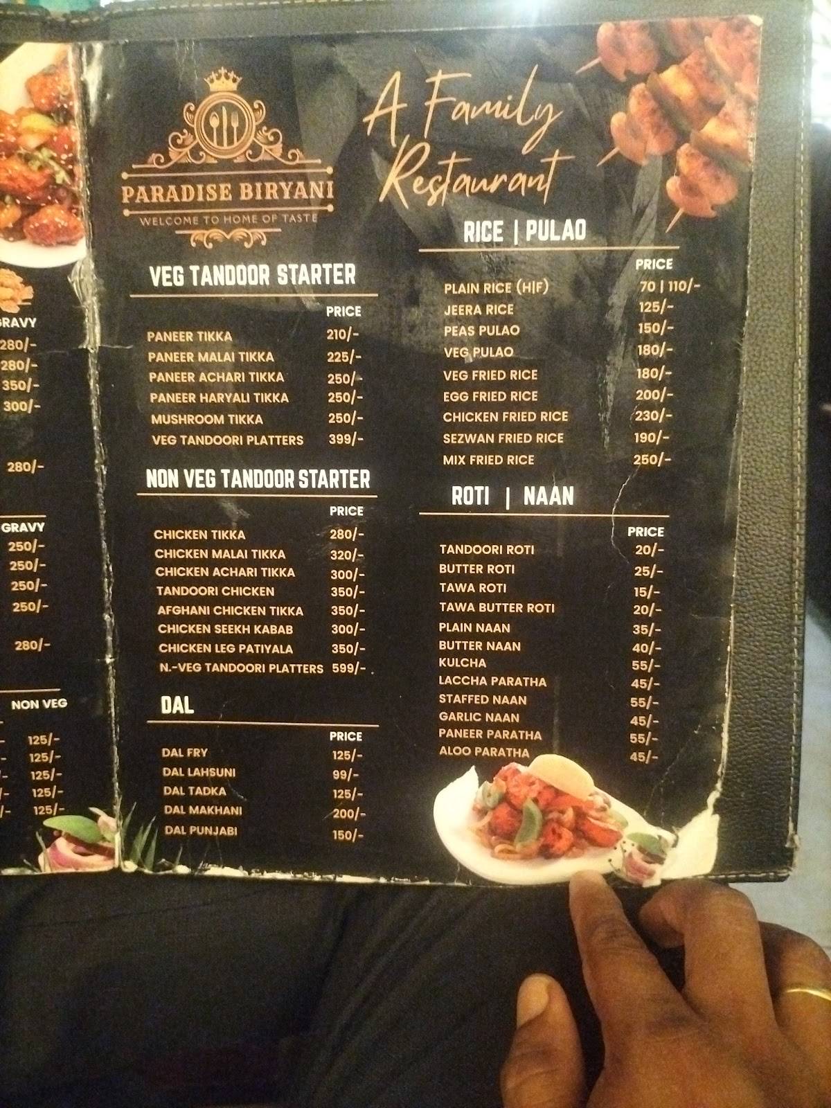 Paradise Biryani menu