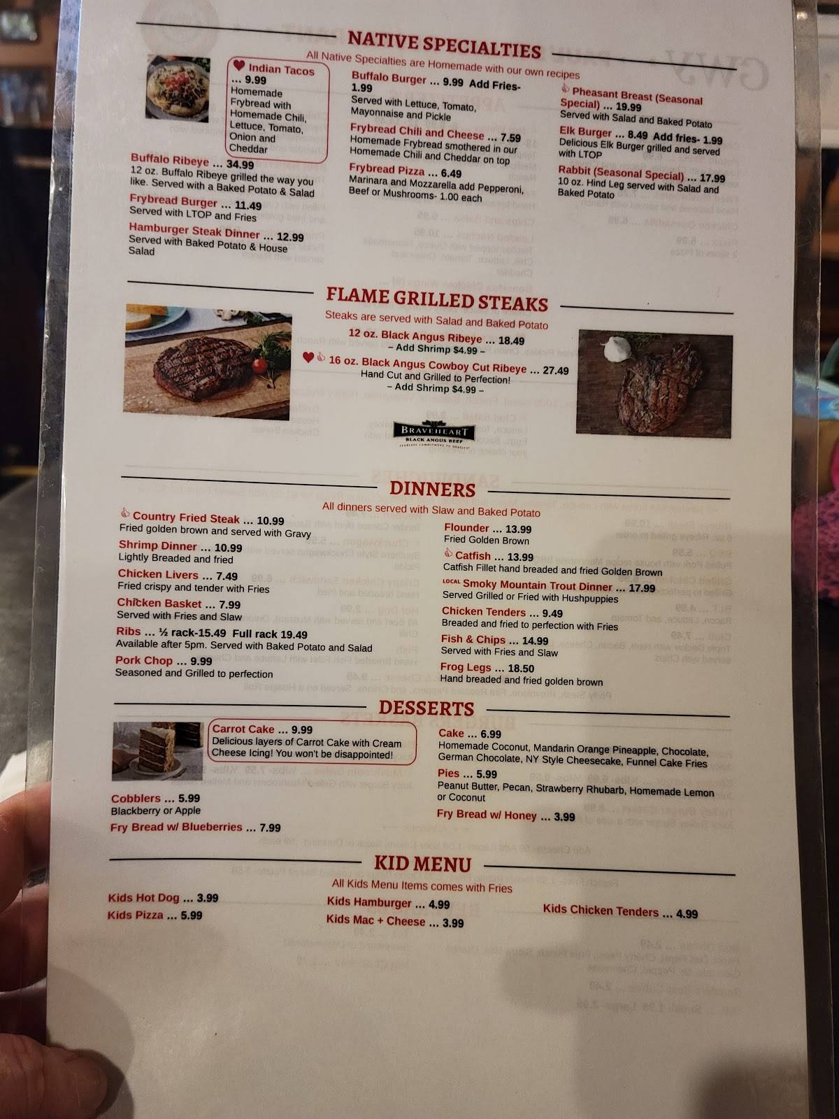 Menu at Paul's Family Restaurant, Cherokee