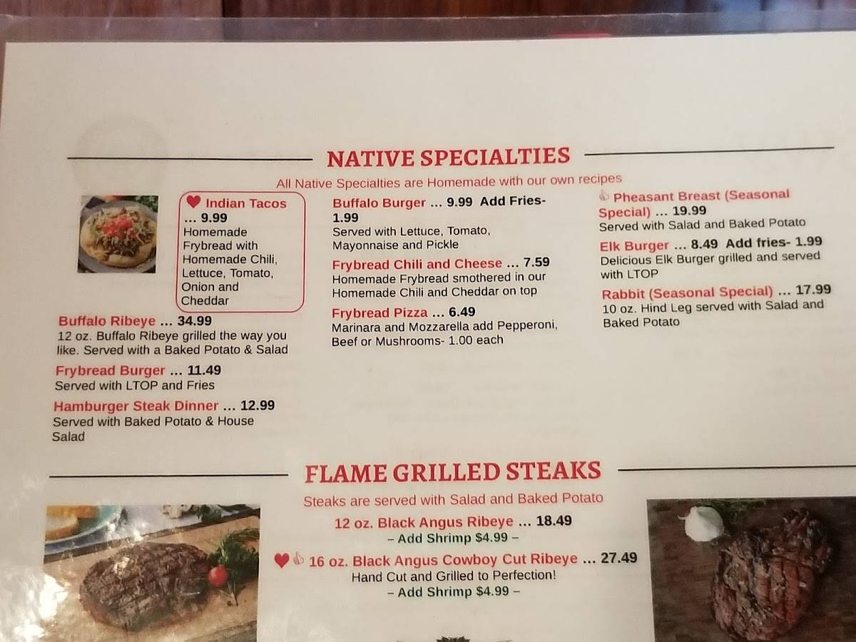 Menu at Paul's Family Restaurant, Cherokee