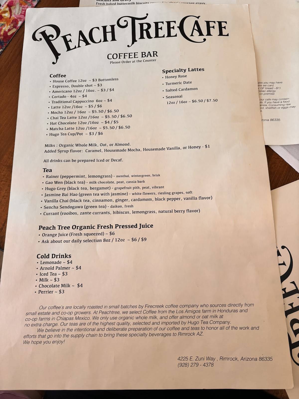 Menu at Peach Tree Cafe, Lake Montezuma