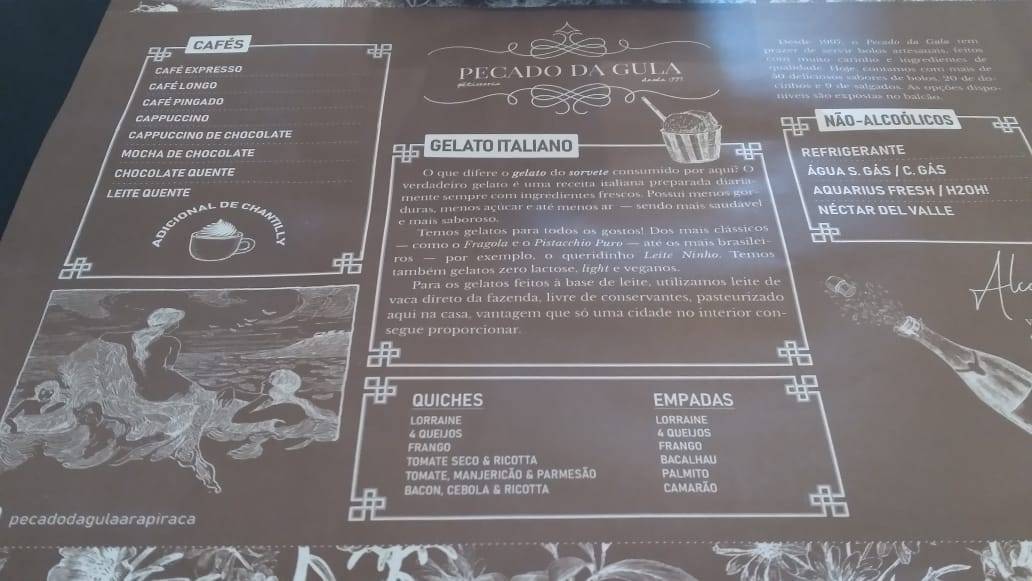Pecado da Gula cardápio