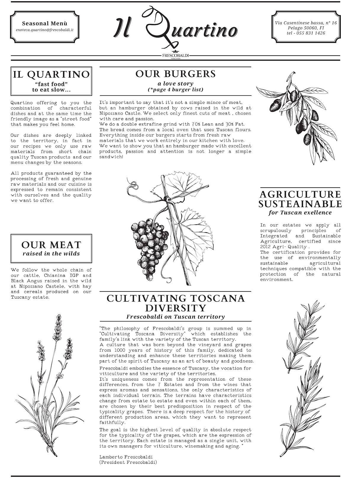 Menu di Enoteca Il Quartino di Marchesi Frescobaldi 