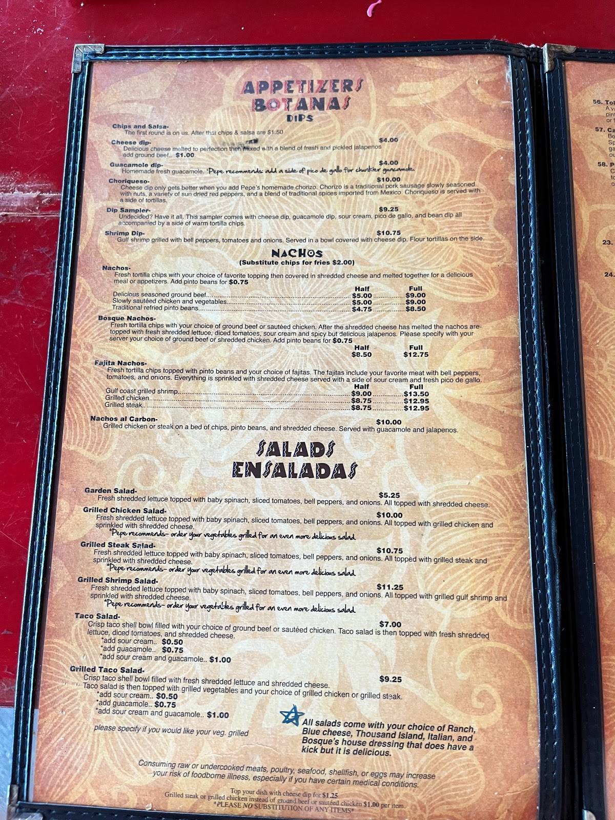 Menu at Pepe’s Bosque Mexican Grill restaurant, D'Iberville